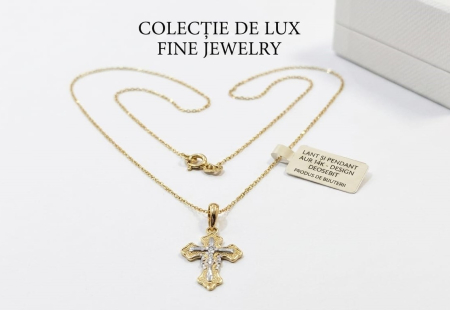 LANT BARBAT AUR 14K - Lănțișor și Pandantiv Cruce din Aur 14K – Colecție de Lux Fine Jewelry