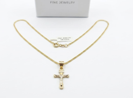 LANT BARBAT AUR 14K - Lănțișor și Pandantiv Crucifix din Aur 14K – Design Tridimensional Fine Jewelry