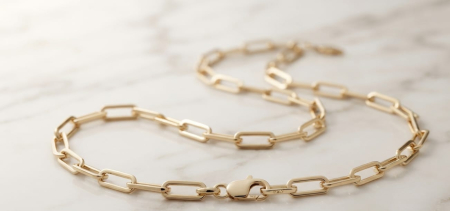 LANT BARBAT AUR 14K - Lănțișor Trend Paperclip din Aur Galben 14K – Design Modern cu Zale Alungite, 50 cm, 3.33g