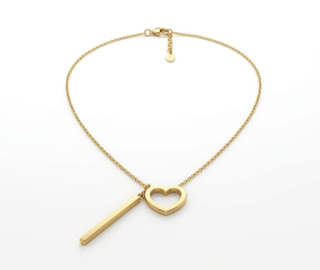 Lant aur 14k - Lănțișorul din aur galben de 14K cu pandantiv inimă decupată și bară geometrică