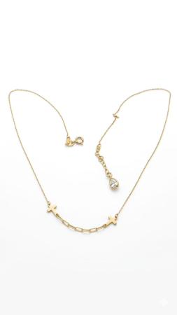 Lant aur 14k - Lanțul din aur galben de 14K cu două cruci orizontale, zale structurate și charm picătură