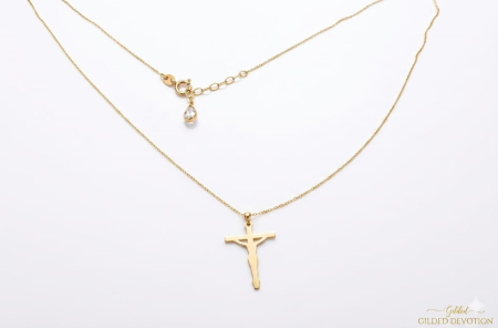 Lant aur 14k - Lanțul din aur galben de 14K cu pandantiv cruce minimalistă și charm picătură