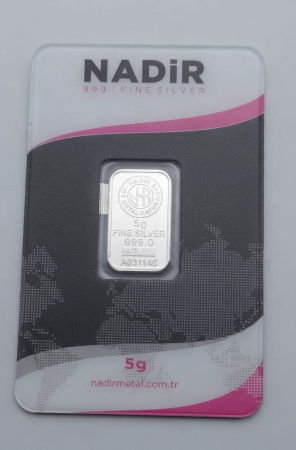 Lingou argint - Lingou Argint de Investiții, Nadir Metal, 5 grame, Puritate 999.0 (Argint Fin), Certificat de Autenticitate Inclus, Sigilat Certipack