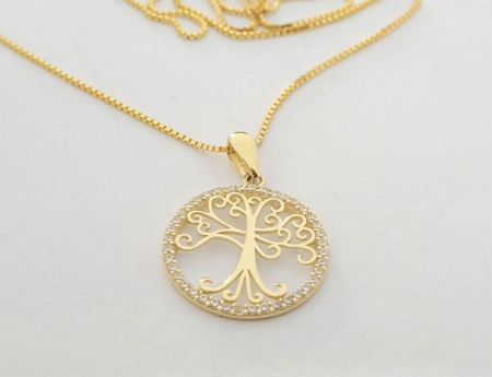 Medalioane aur 14k - Medalion Aur Galben 14K Rotund Copacul Vieții cu Zirconii