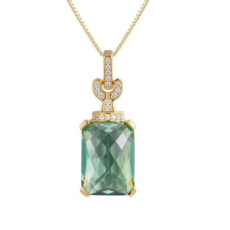 Pandative argint 925 - Medalion din Argint 925 Plăcat cu Aur cu Cristal Rectangular Verde  Zirconii