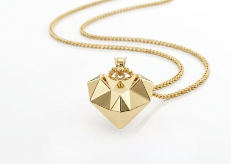 Medalioane aur 14k - Medalion din Aur Galben 14K În Formă de Inimă Geometrică Fațetată