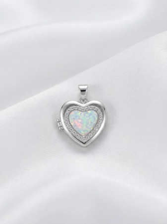 Pandative argint 925 - Medalion Port-Poza din Argint 925 Eternal Heart cu Opal și Zirconiu