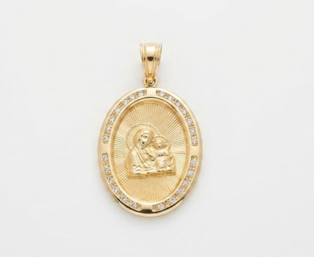 Medalioane aur 14k - Medalion Religios Maica Domnului cu Pruncul din Aur Galben 14K – 2.6g, 2.5cm