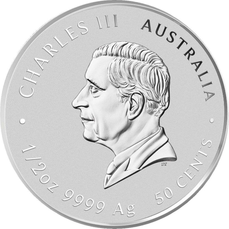 Monede argint - Monedă din Argint 1/2 Oz (15.55g) Australia, Efigia Regelui Charles III, Argint de Investiții și Colecție, Puritate 999.9‰, Perth Mint
