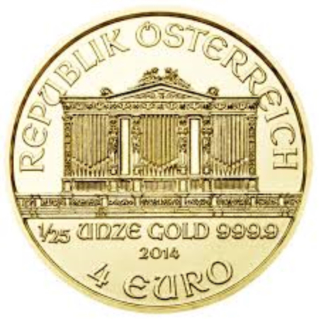 Lingou/Monede - Monedă din Aur 1/25 Oz Filarmonica din Viena, Aur de Investiții 24K, Puritate 999.9‰ (Aur Fin), Monetăria Austriei