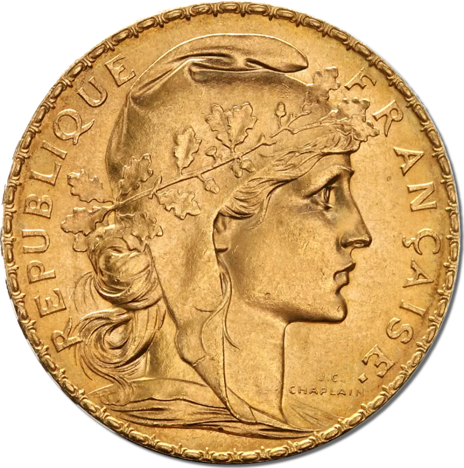 Lingou/Monede - Monedă din Aur 20 Franci Marianne / Cocoșul Galic 1909 (Franța)