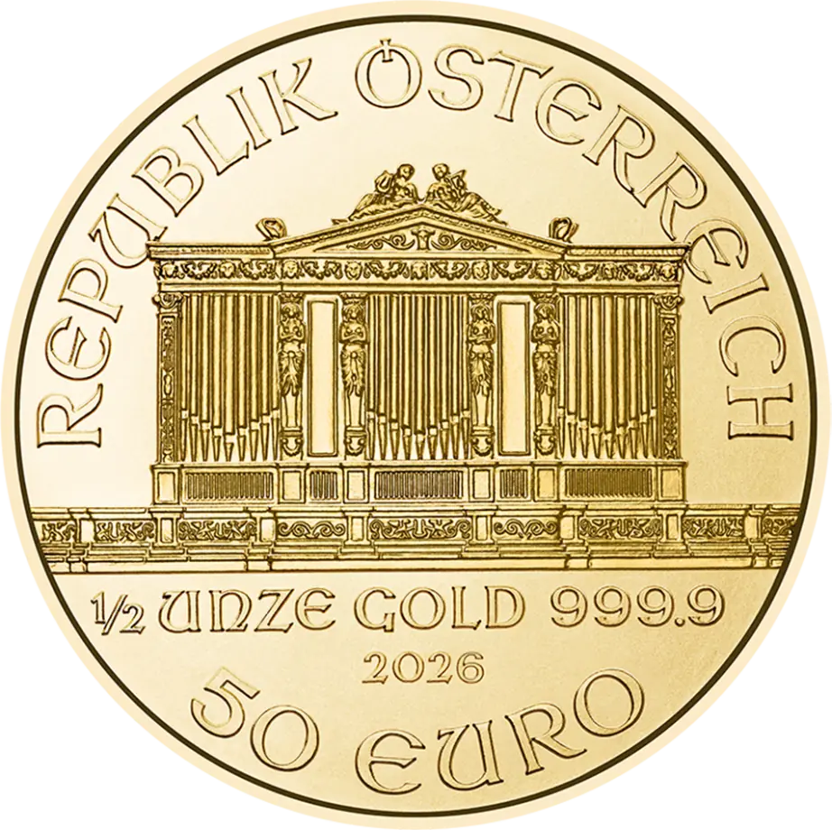 Lingou/Monede - Monedă din Aur Filarmonica din Viena 1/2 oz (Aur Pur 24K, Ediția 2026)