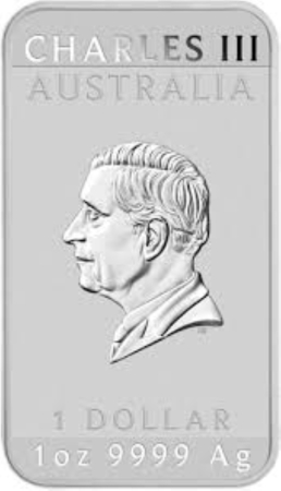 Lingou/Monede - Monedă Rectangulară din Argint 1 Oz (31.1g) Charles III Australia, Argint de Investiții, Puritate 999.9‰, Monetăria Perth Mint