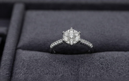 inele cu diamant - Inel din Aur Alb cu Diamante Naturale 0.35ct (Design Cluster Floral)