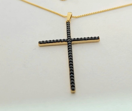Medalioane aur 14k - Pandantiv Cruce din Aur Galben 14K cu Zirconii Negre