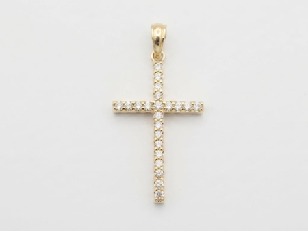 Medalioane aur 14k - Pandantiv Cruce din Aur Galben 14K – Linie Fină cu Cristale Strălucitoare (2 cm, 1.32g)
