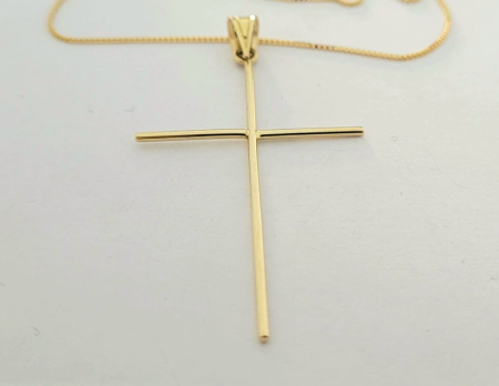 Medalioane aur 14k - Pandantiv Cruce Fină din Aur Galben 14K cu Design Minimalist Subțire