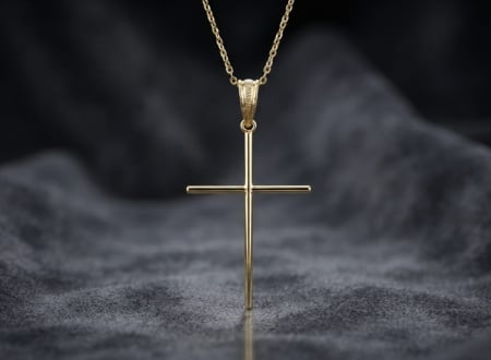 Medalioane aur 14k - Pandantiv Cruce Minimalistă din Aur Galben 14K – Design Modern, 5 cm