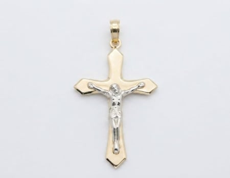 Medalioane aur 14k - Pandantiv Crucifix Bicolor din Aur 14K – Corp Aur Galben și Corpul lui Iisus din Aur Alb, 2.14g, 4cm