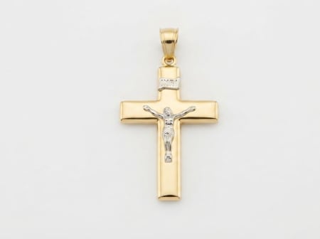 Medalioane aur 14k - Pandantiv Crucifix din Aur Bicolor 14K – Finisaj Lucios Oglindă (3 cm, 1.2g)
