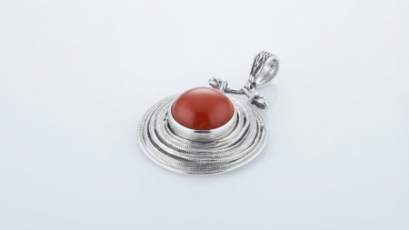 Bijuterii argint 925 - Pandantiv din Argint 925 Argentium „Spirală Tridimensională” – Medalion cu Piatră Caboșon Agat Roșu, 4 cm, 13gr