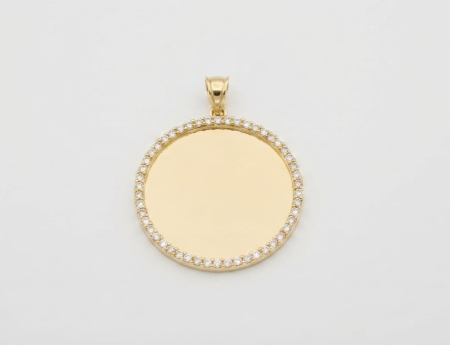 Medalioane aur 14k - Pandantiv Medalion din Aur Galben 14K – Bănuț cu Bordură de Cristale (2.5 cm, 3.28g)