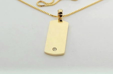 Medalioane aur 14k - Pandantiv Plăcuță Aur Galben 14K Stil Dog Tag cu Zirconiu Central-Jos