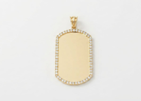 Medalioane aur 14k - Pandantiv Plăcuță Militară din Aur Galben 14K – Dog Tag cu Bordură de Cristale (3.5 cm, 3.57g)