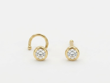 Cercei aur 14k surub - Piercing / Cercel de Nas din Aur Galben 14K cu Cristal Zirconia