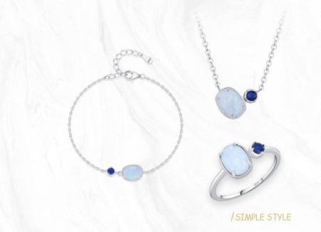 Set argint 925 - Set Argint 925 „Deep Sea Opal” – Colier, Brățară și Inel Minimalist
