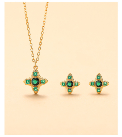 Set argint 925 - Set Argint 925 Gold Emerald Star – Colier și Cercei