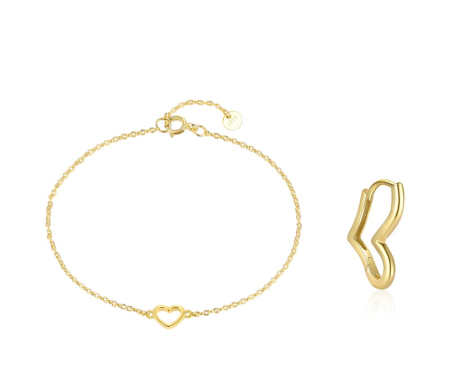 Set argint 925 - Set Argint 925 Gold Minimalist Heart – Brățară și Cercei  Hoop
