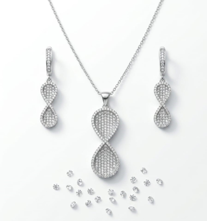 Set argint 925 - Set Argint 925 „Infinite Glow” – Colier și Cercei Lungi cu Pavaj Zirconii