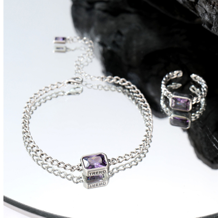 Bratara argint 925 dama - Set Argint 925 „Purple Trend” – Brățară și Inel cu Cristal Zirconia Violet