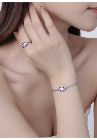 Set Argint 925 „Purple Trend” – Brățară și Inel cu Cristal Zirconia Violet [3]