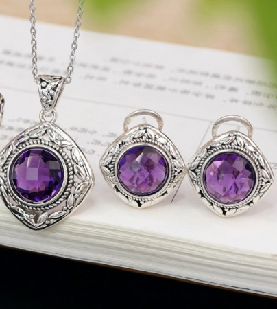 Pandative argint 925 - Set Argint 925 „Royal Amethyst” – Pandantiv și Cercei cu Design Vintage