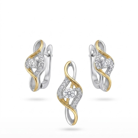 Set argint 925 - Set Bijuterii Argint 925 „Eternity Twist” – Cercei și Pandantiv Bicolor cu Zirconii