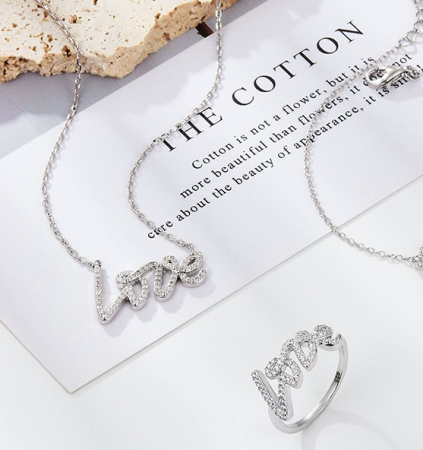 Pandative argint 925 - Set Bijuterii Argint 925 „Love” – Colier și Inel cu Cristale Zirconiu