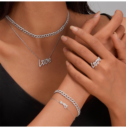 Set Bijuterii Argint 925 „Love” – Colier și Inel cu Cristale Zirconiu [2]