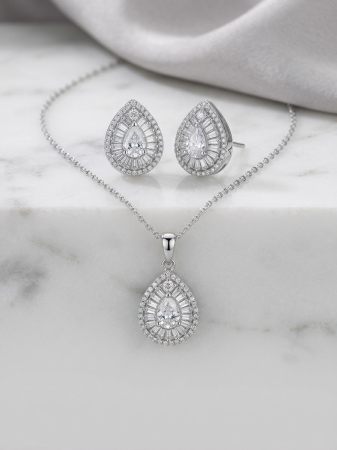 Set argint 925 - Set Bijuterii din Argint 925 „Aurelia” – Colier și Cercei Picătură în Stil Halo Regal