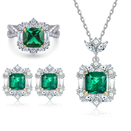 Set argint 925 - Set Bijuterii din Argint 925 „Emerald Queen” – Inel, Cercei și Colier de Lux