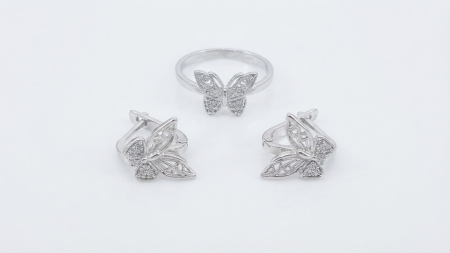 OUTLET - Set Bijuterii din Argint 925 „Fluturi Filigran” – Inel și Cercei cu Pavé de Zirconia, 4,9gr