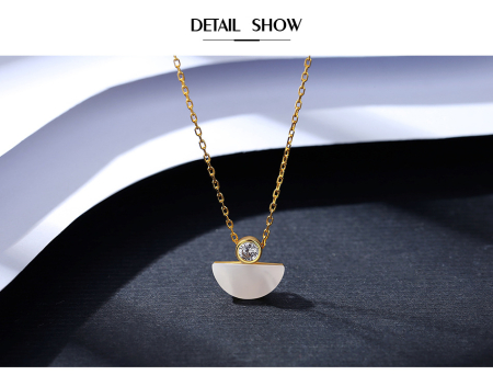 Set argint 925 - Set Bijuterii din Argint 925 Placat cu Aur Galben – Colier și Cercei "Half Moon Shell" cu Zirconiu