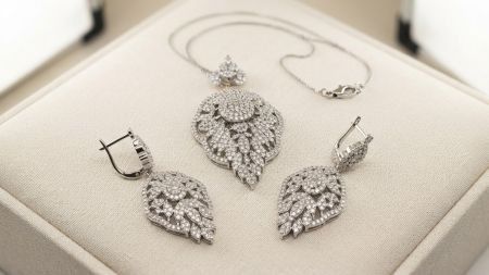 OUTLET - Set Bijuterii din Argint 925 „Royal Leaf” (Cercei și Pandantiv)