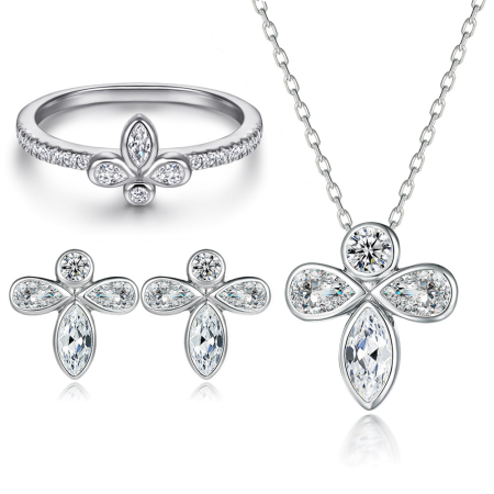 Set argint 925 - Set Bijuterii din Argint 925 „Royal Lily” – Colier și Cercei inel cu Zirconiu tăietură Marquise și Pear