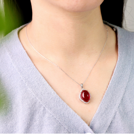 Set Bijuterii din Argint 925 – Rubin Red Cabochon (Cercei, Inel, Colier) [4]