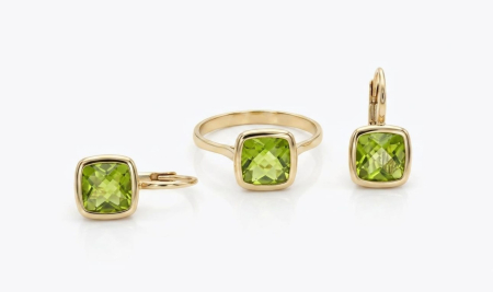 Set aur 14k - Set Bijuterii din Aur 14K – Colecția „Peridot Geometric”
