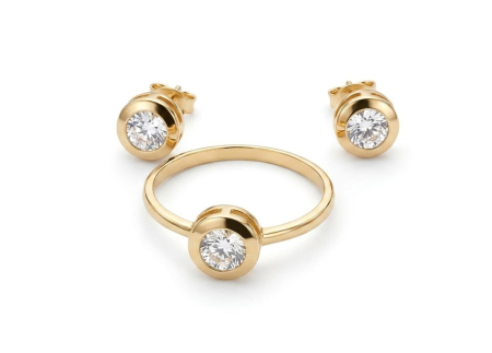 Set aur 14k - Set Bijuterii din Aur Galben 14K Solitaire Modern – Inel și Cercei (3g)