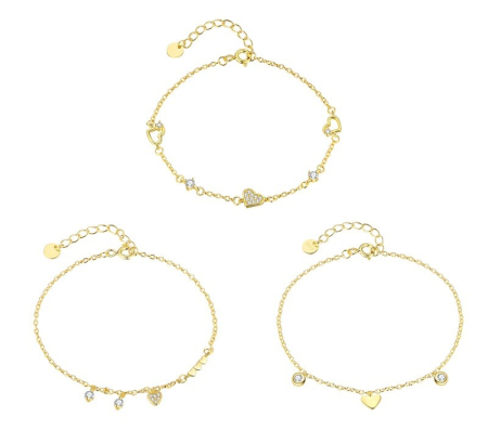 Bijuterii argint 925 - Set Bratari Din Argint 925 Gold Romantic Heart & Zirconia