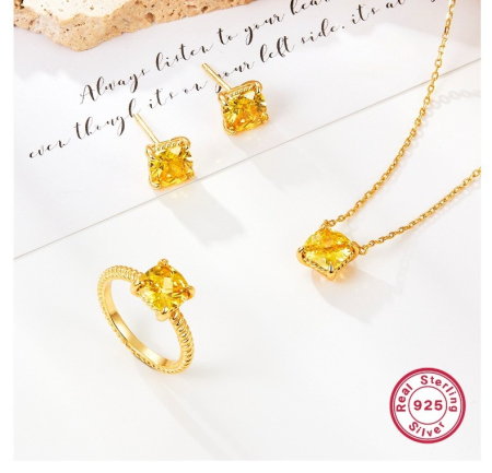 Pandative argint 925 - Set Cadou Premium „Golden Sunshine” – Bijuterii din Argint 925 cu Zirconiu Galben